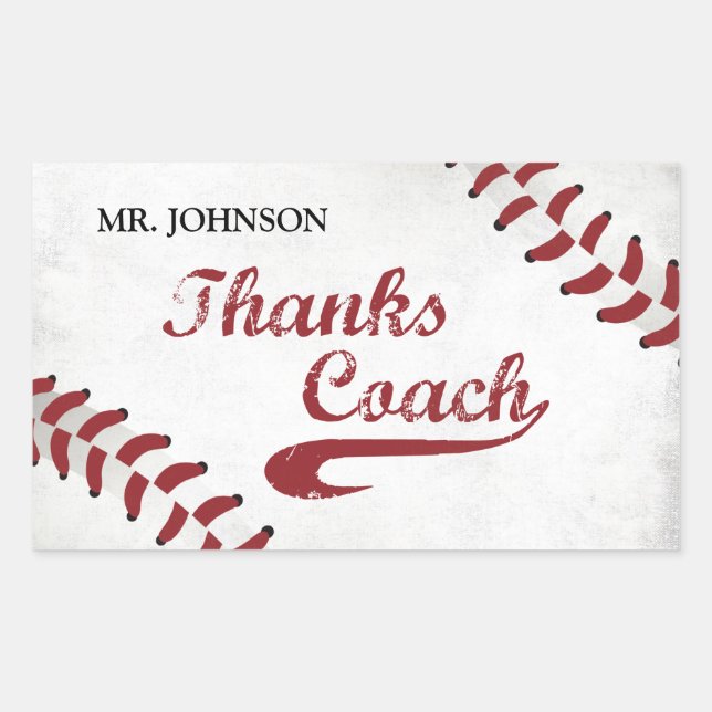 Danke Baseball Coach Large Grunge Baseball Rechteckiger Aufkleber (Vorderseite)