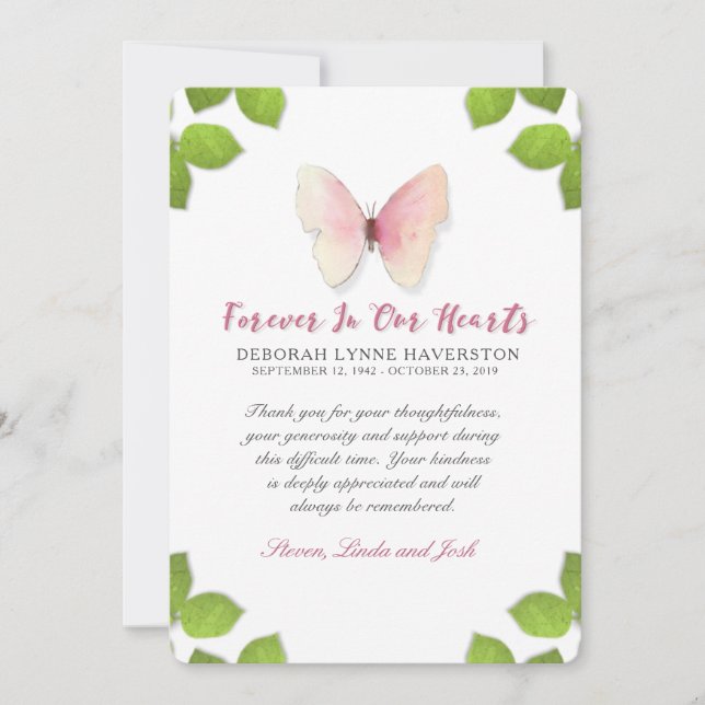 Danke Beileid Butterfly Memorial Card (Vorderseite)