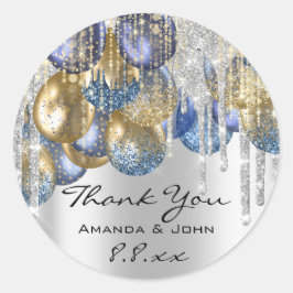 Danke BirthdaWedding Ballon Blue Navy DripSilver Runder Aufkleber