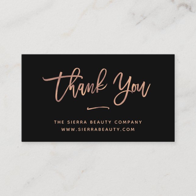 Danke | Black and Rose Gold Kleine Unternehmen Visitenkarte (Vorderseite)