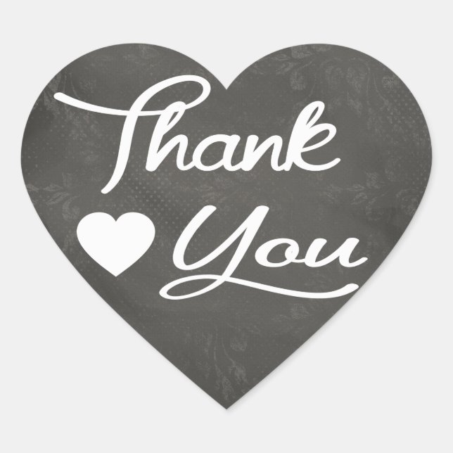 Danke, Black Chalkboard Floral Heart Stickers (Vorderseite)