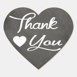 Danke, Black Chalkboard Floral Heart Stickers