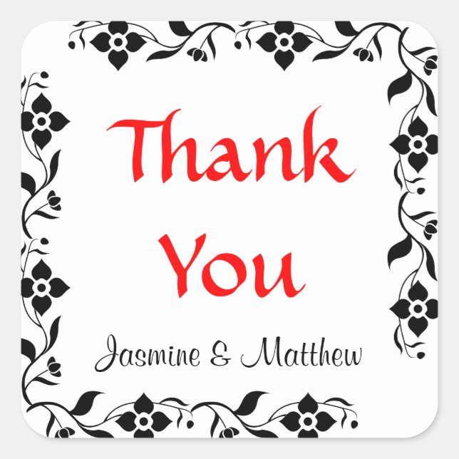 Danke Black & White Personalisiert Wedding Sticker (Vorderseite)