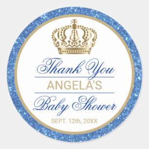 Danke blaue Babyparty Prinz-Gold Crown Runder Aufkleber