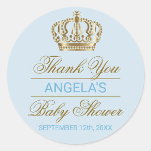 Danke blaue Babyparty Prinz-Gold Crown Runder Aufkleber