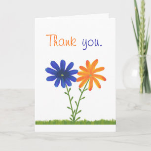 Danke, blaue und orangefarbene Blumen, Hochzeitska Dankeskarte