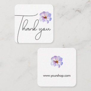 Danke blaue und violette Aquarellblume Quadratische Visitenkarte
