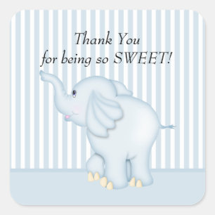 Danke blauer Elefant-Babyparty-Quadrat-Aufkleber Quadratischer Aufkleber