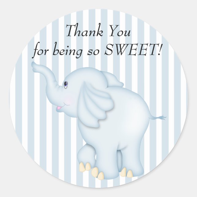 Danke Blue Elephant Baby Dusche Runder Aufkleber (Vorderseite)