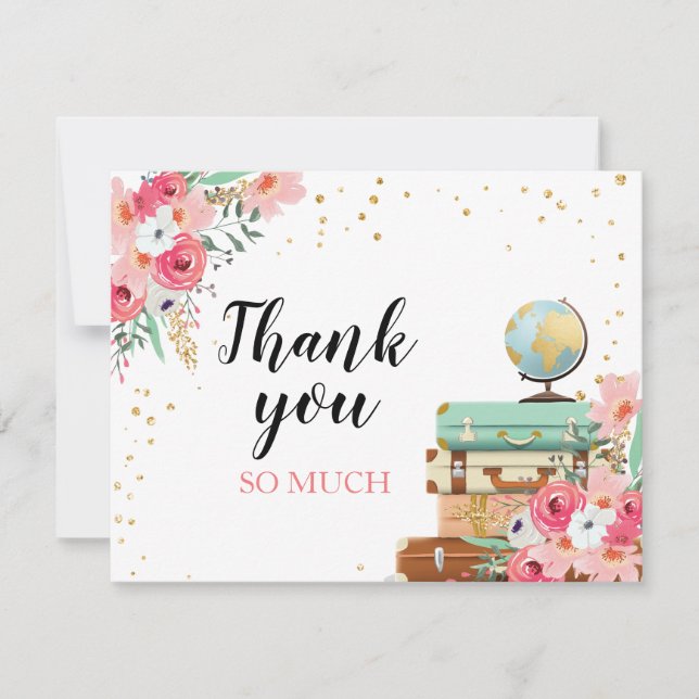 Danke, Blumen-Fräulein zu Frau Travel Pink zu Dankeskarte (Vorderseite)