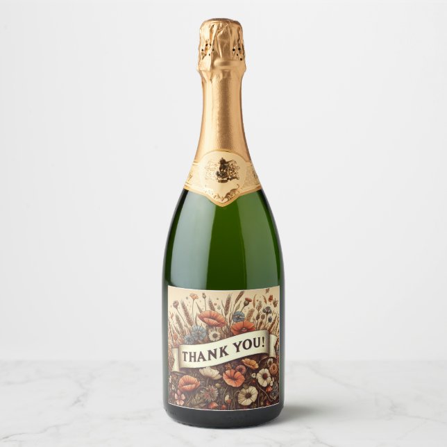 Danke-Blumenfeld-Champagnerflaschenetikett (Vorderseite)