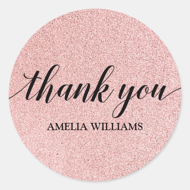 Danke, Blush Pink Imitats Glitzer Runder Aufkleber (Vorderseite)