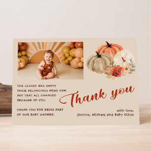 Danke Boho Foto Herbst Kürbis Baby Shower Einladung