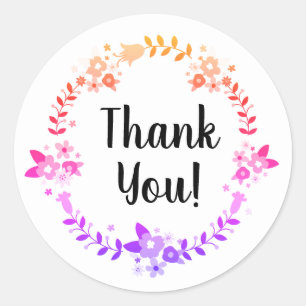 Danke! Boho Rainbow Wreath Round Aufkleber