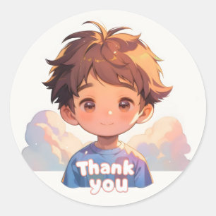 Danke, Boy Anime Smile Runder Aufkleber