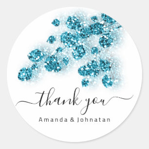 Danke Braut Sweet16th Floral Glitter Blau Runder Aufkleber