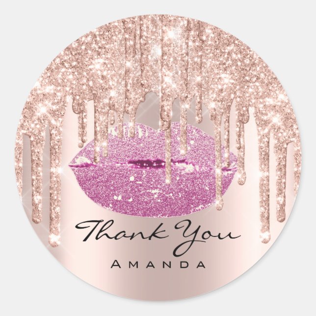 Danke Bridal 16. Rosa Rose Glossy Lips Runder Aufkleber (Vorderseite)