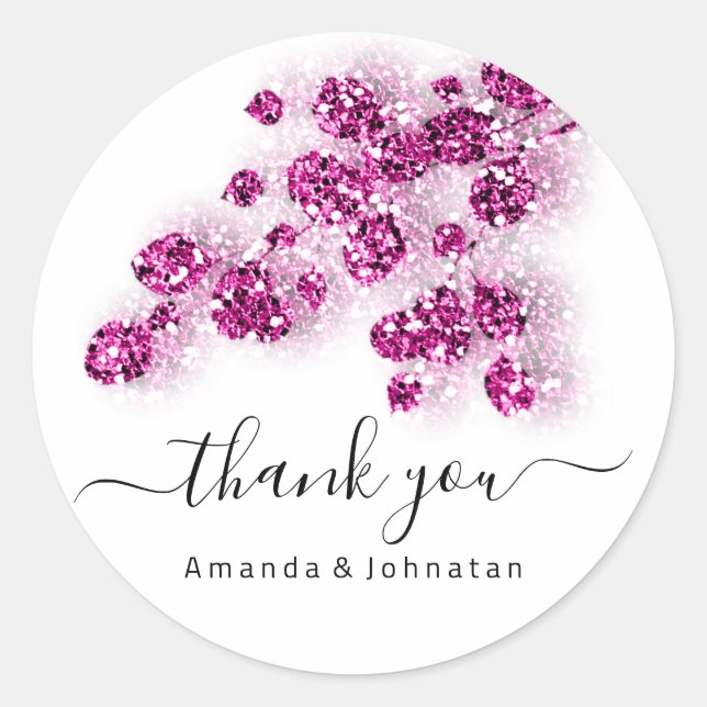 Danke Bridal Sweet16th Floral Glitzer White Runder Aufkleber (Vorderseite)