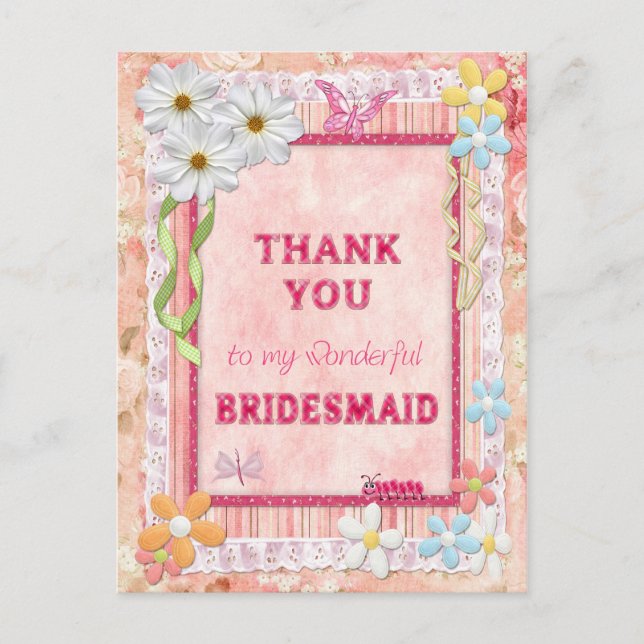 Danke Bridesmaid, Blume Kundenkarte Postkarte (Vorderseite)
