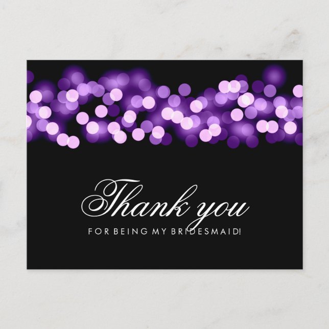 Danke Bridesmaid Lila Hollywood Glam Postkarte (Vorderseite)