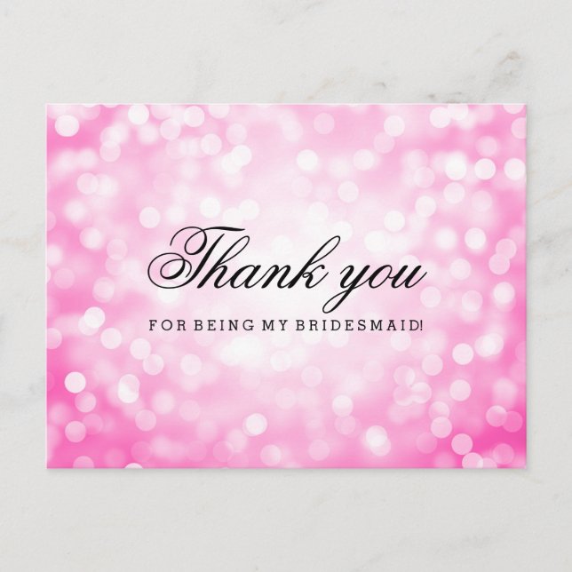 Danke Bridesmaid Pink Glitzer Lights Postkarte (Vorderseite)