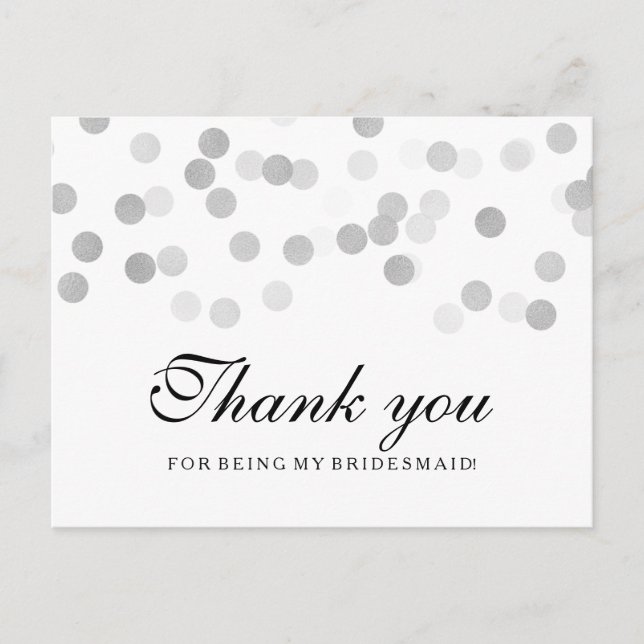 Danke Bridesmaid Silver Foil Glitzer Lights Postkarte (Vorderseite)