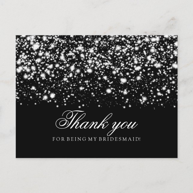 Danke Bridesmaid Silver Midnight Glam Postkarte (Vorderseite)