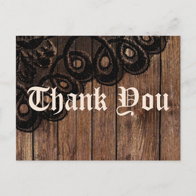 Danke Brown Wood und Black Imitats Lace Postkarte (Vorderseite)