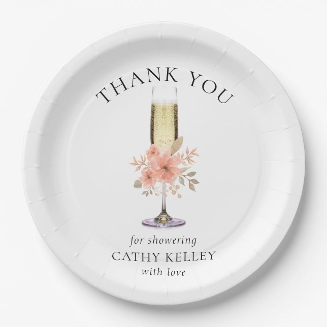 Danke Brunch und Bubbly Brautparty 9" Round Pappteller (Vorderseite)