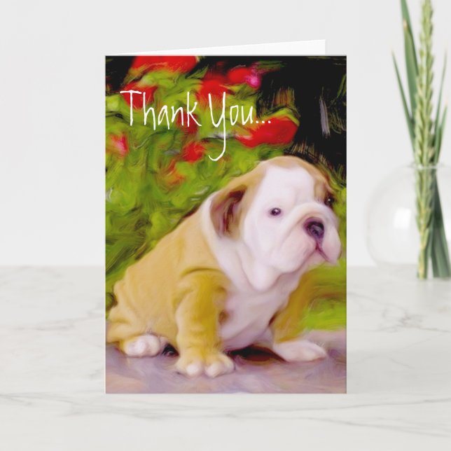 Danke Bulldoggenwelpenkunst-Grußkarte (Vorderseite)