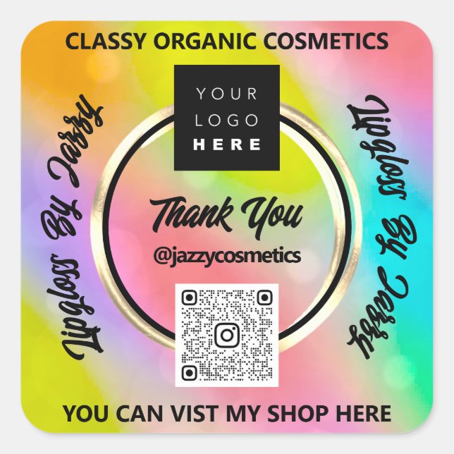 Danke Business QR Code Logo Holografischer Regenbo Quadratischer Aufkleber (Vorderseite)