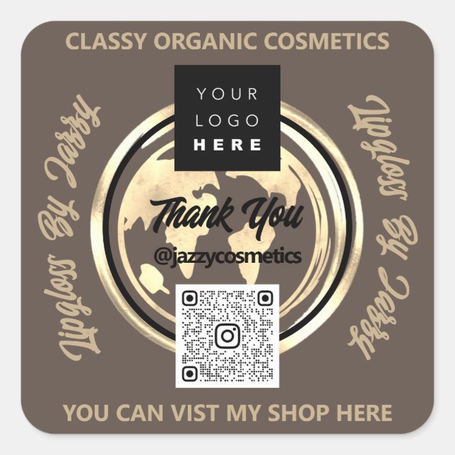 Danke Business QR Code Logo Weltkarte Elfenbeinküs Quadratischer Aufkleber (Vorderseite)
