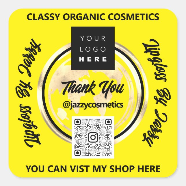 Danke Business QR Code Logo World Map Earth Quadratischer Aufkleber (Vorderseite)