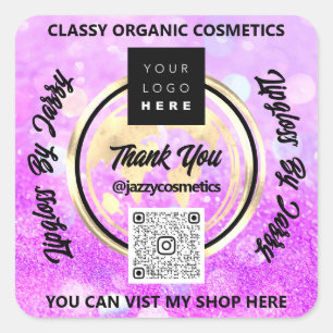 Danke Business QRCode Logo Welt Erde PinkGlitter Quadratischer Aufkleber