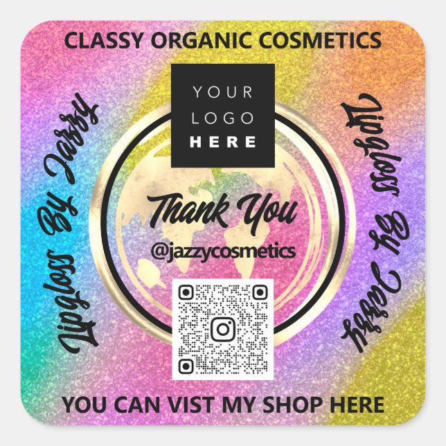 Danke Business QRCode Logo World Earth Glitzer Quadratischer Aufkleber (Vorderseite)