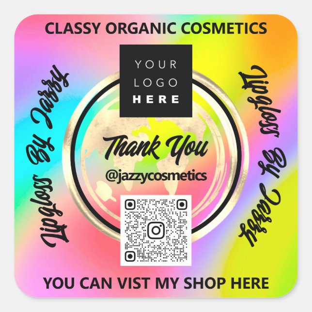 Danke Business QRCode Logo World Earth Holograph Quadratischer Aufkleber (Vorderseite)