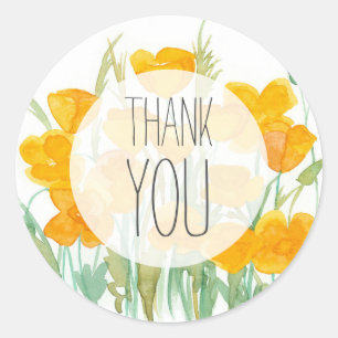 Danke, California Poppy Blume Watercolor Runder Aufkleber