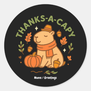 Danke-Capy Niedlicher Capybara Thanksgiving Retro Runder Aufkleber