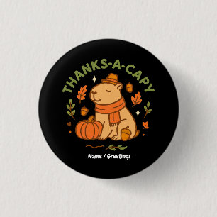 Danke-Capy Niedliches Capybara-Erntedankfest Retro Button