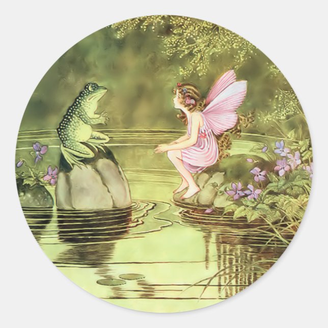 Danke, Card mit Fairy und Frosch Runder Aufkleber (Vorderseite)