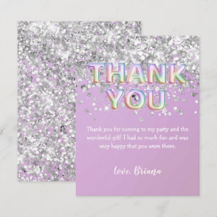 Danke Card Silver Glitzer Rainbow Balloons Einladung