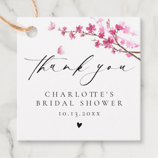 Danke Cherry Blossom Pink Butterfly Geschenkanhänger (Vorderseite)