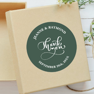 Danke Chic Calligraphy Sage Green Wedding Runder Aufkleber