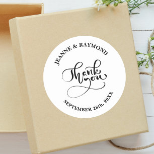 Danke Chic Calligraphy White Gastgeschenk Hochzeit Runder Aufkleber