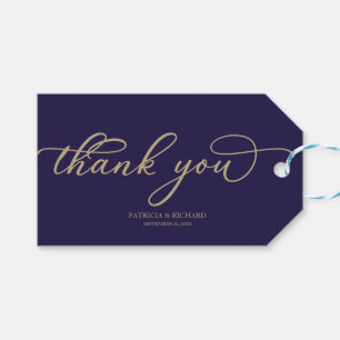 Danke - Chic Gold Schrift Navy Blau Hochzeit Geschenkanhänger