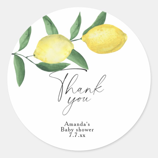 Danke - Citrus Lemon - Baby-Dusche Runder Aufkleber (Vorderseite)