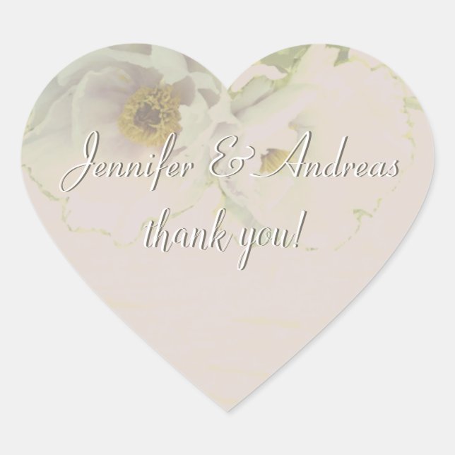 "Danke!" Couple's Names Wedding Mauve Peony He Herz-Aufkleber (Vorderseite)