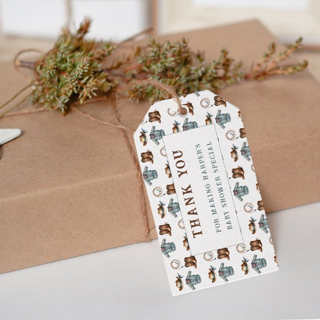 Danke Cowboy Pattern Baby Dusche Geschenkanhänger (Von Creator hochgeladen)