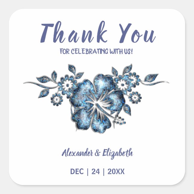 Danke, dass du bei Wedding Blue Blume gekommen bis Quadratischer Aufkleber (Vorderseite)