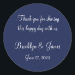 Danke, dass du blaue Nautic Wedding Stickers<br><div class="desc">Vielen Dank an die blauen Hochzeitsaufkleber mit veränderbarem Text</div>